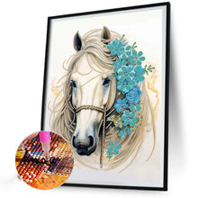 Load image into Gallery viewer, Diamond Painting - Partial Special Shaped - white horse blue flower (30*40CM)
