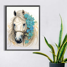 Load image into Gallery viewer, Diamond Painting - Partial Special Shaped - white horse blue flower (30*40CM)
