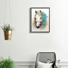 Load image into Gallery viewer, Diamond Painting - Partial Special Shaped - white horse blue flower (30*40CM)
