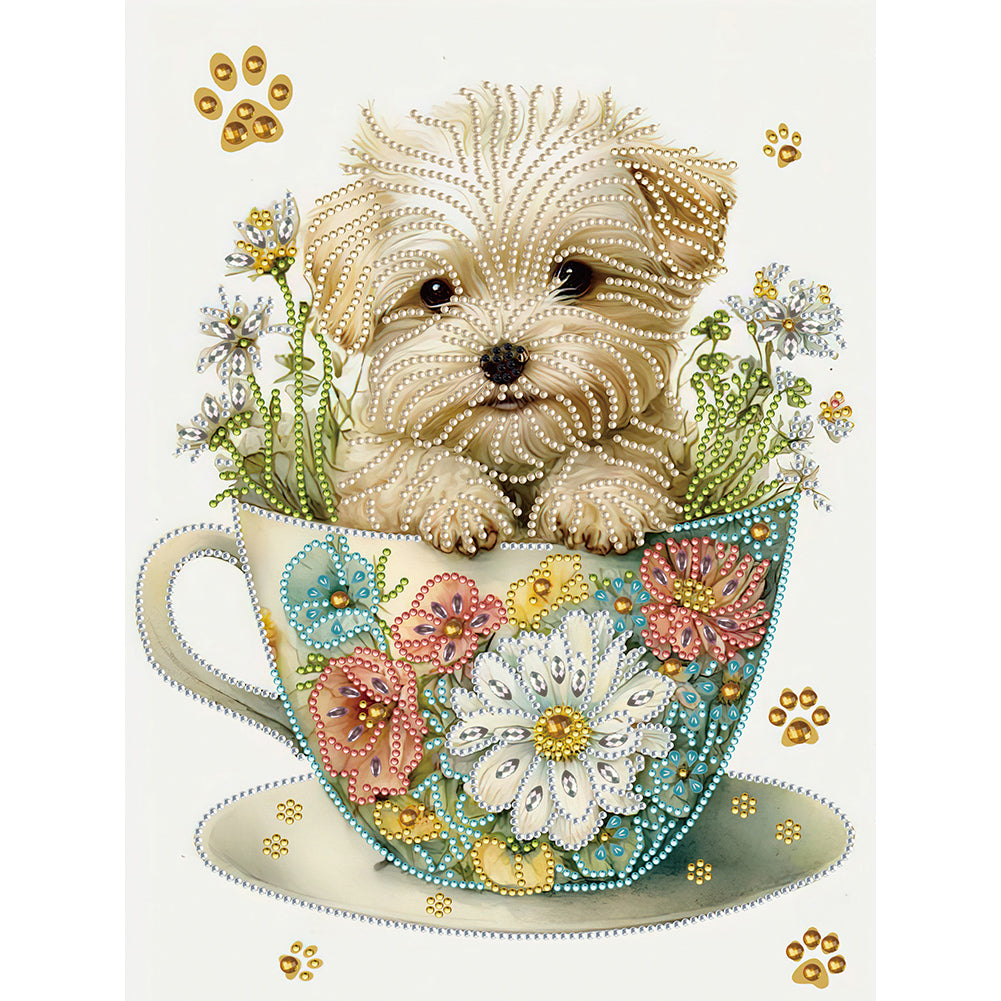 Diamond Painting - Partial Special Shaped - cup white dog (30*40CM)
