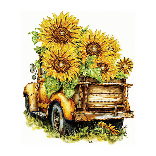 Diamond Painting - Partial Special Shaped - Sunflower and car (30*40CM)