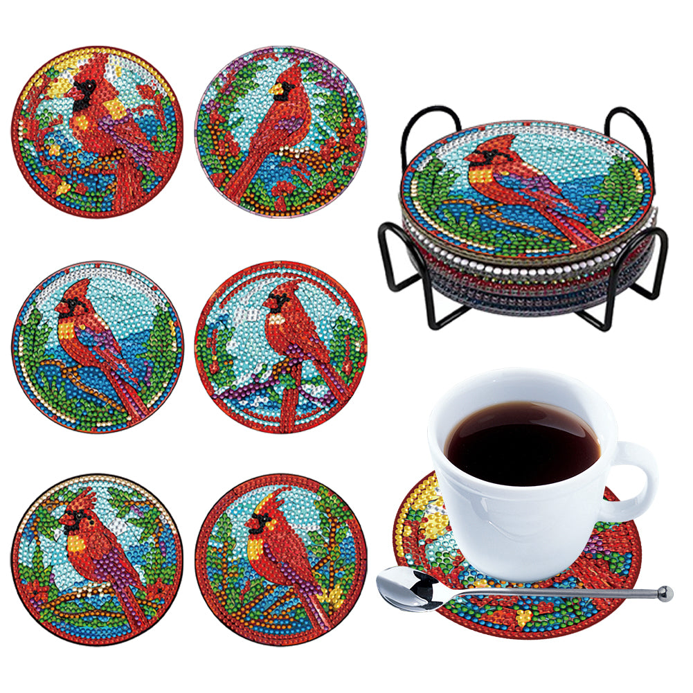 8PCS Special Shape Diamond Painting Coasters Kits (Cardinal Stained Glass)