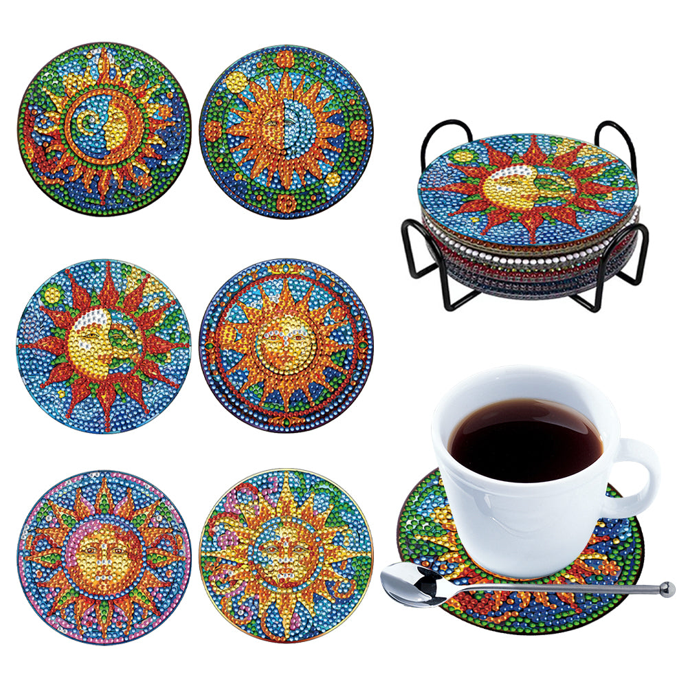8PCS Special Shape Diamond Painting Coasters Kits (Sun Stained Glass)