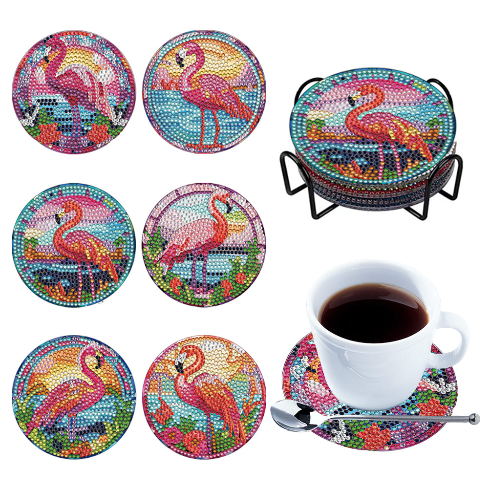 8PCS Special Shape Diamond Painting Coasters Kits (Flamingo Stained Glass)
