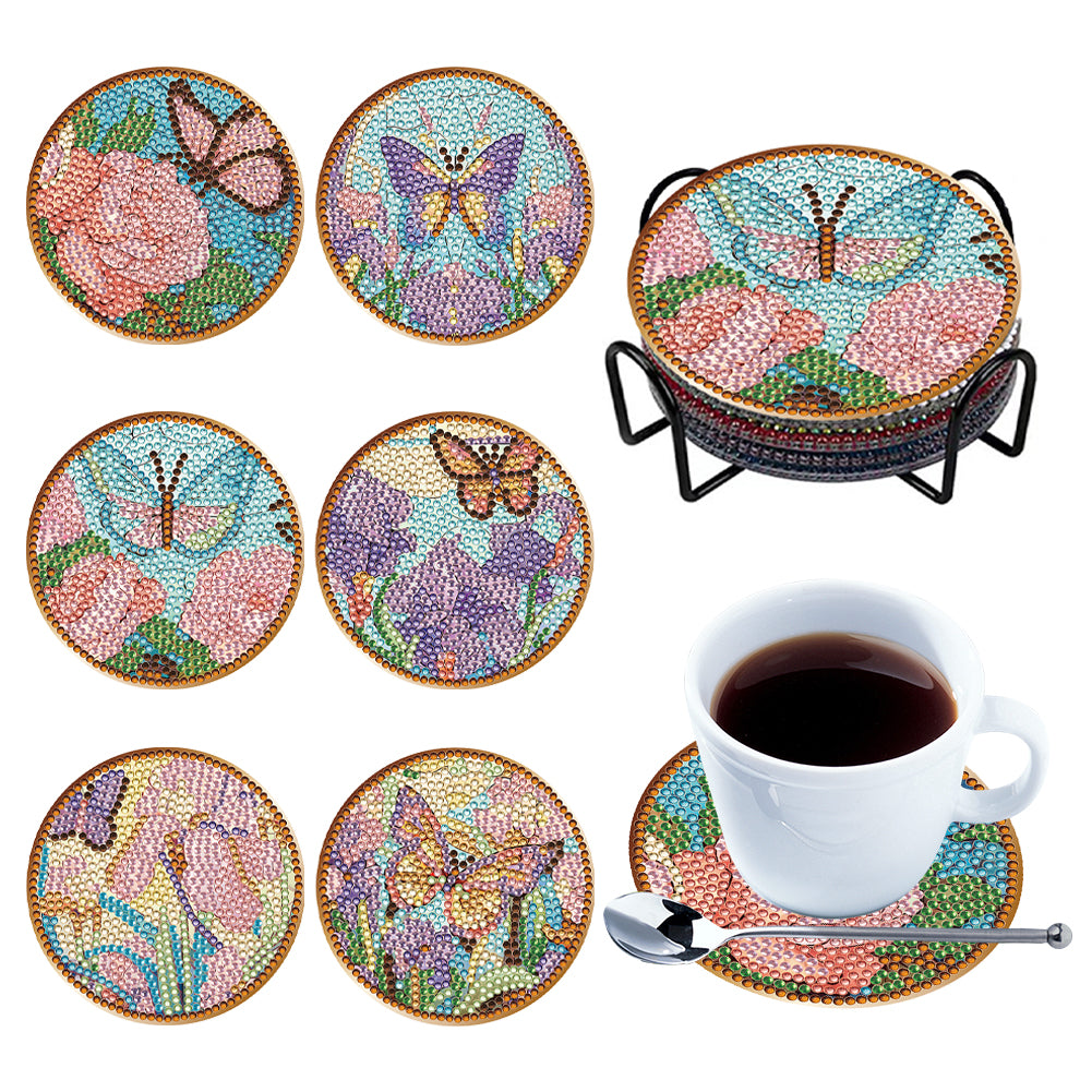 8PCS Special Shape Diamond Painting Coasters Kits (Butterfly Stained Glass)