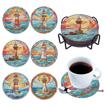Load image into Gallery viewer, 8PCS Special Shape Diamond Painting Coasters Kits (Lighthouse Stained Glass)
