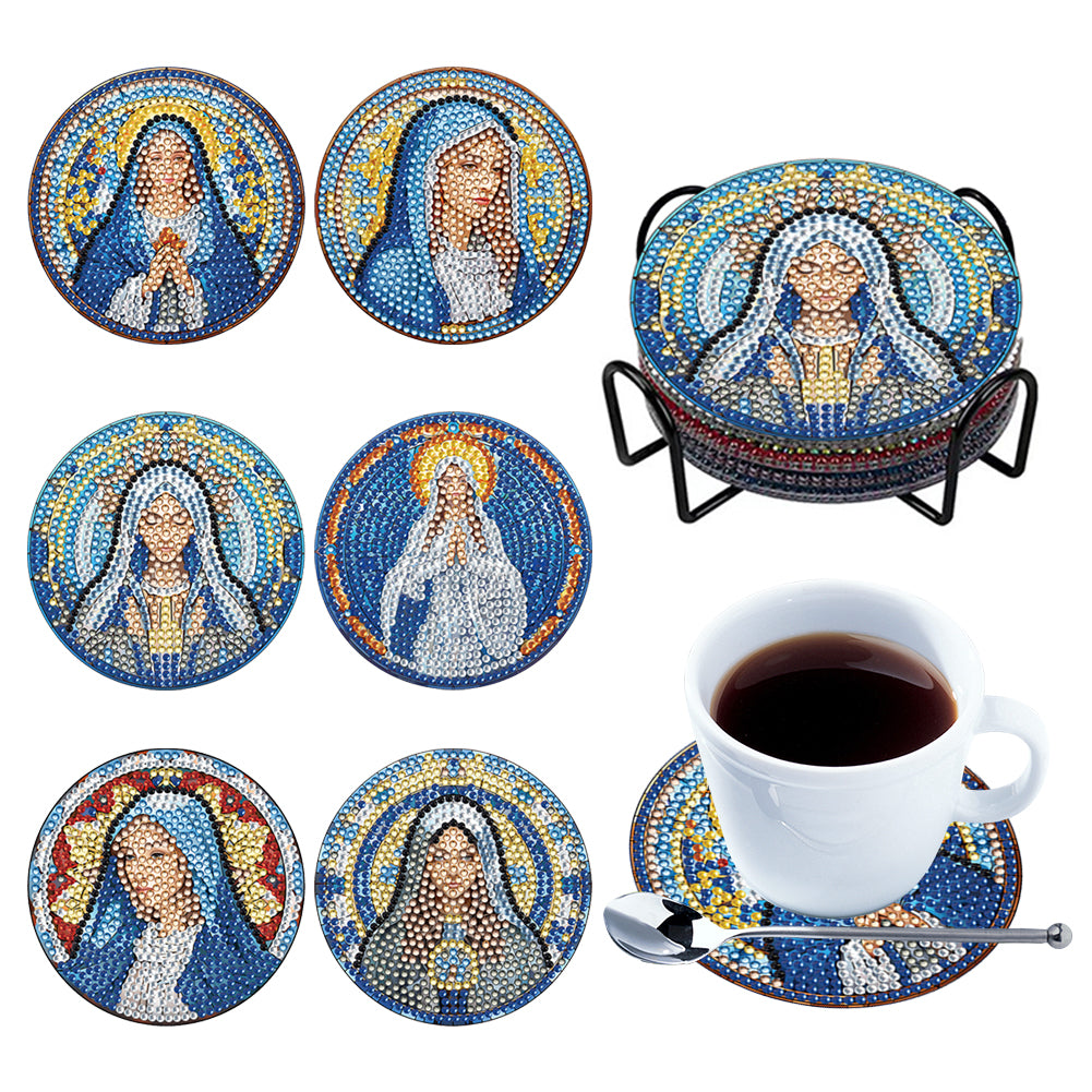 8PCS Special Shape Diamond Painting Coasters Kits (Virgin Stained Glass)