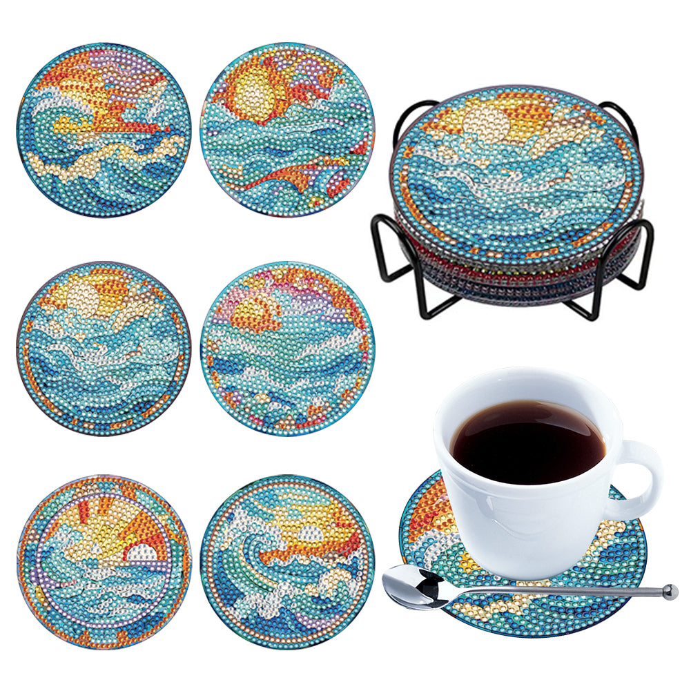 8PCS Special Shape Diamond Painting Coasters Kits (Wave Stained Glass)