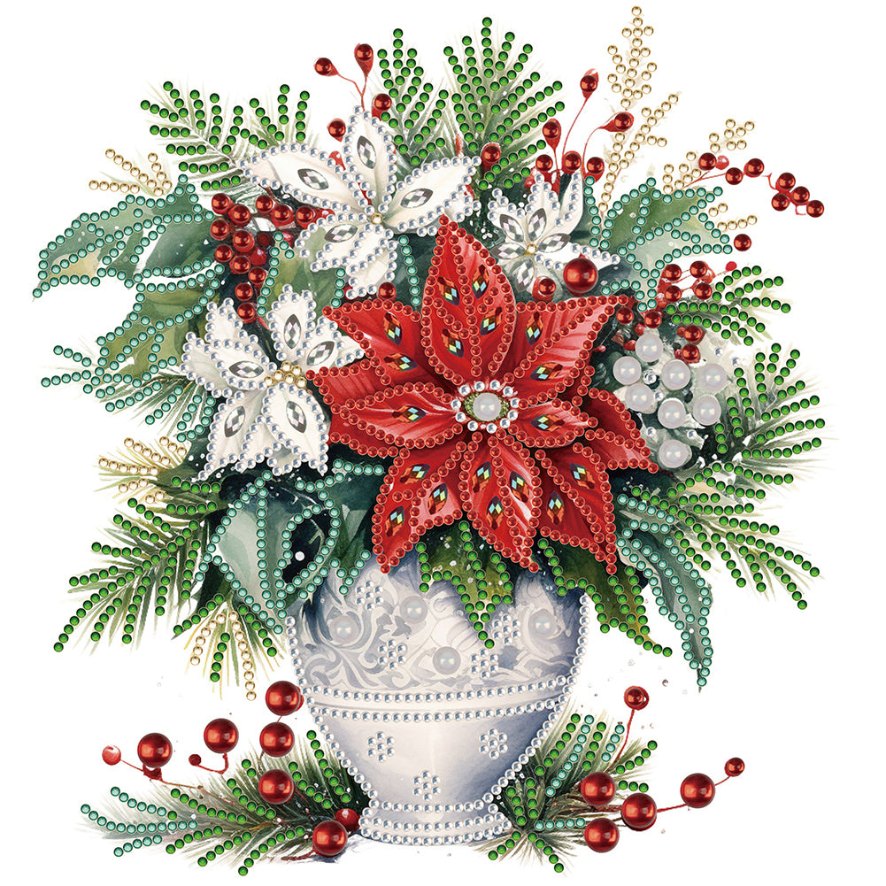 Diamond Painting - Partial Special Shaped - Christmas red flower vase (30*30CM)