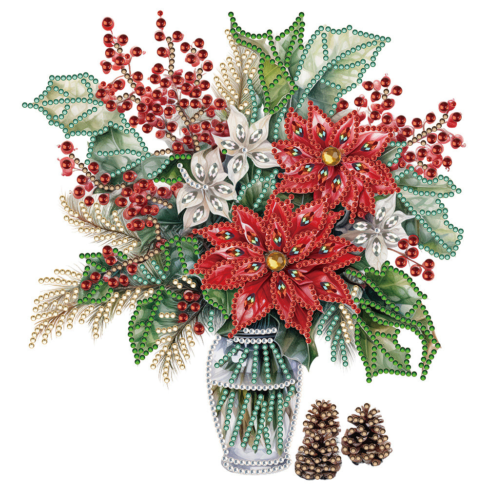 Diamond Painting - Partial Special Shaped - Christmas red flower vase (30*30CM)