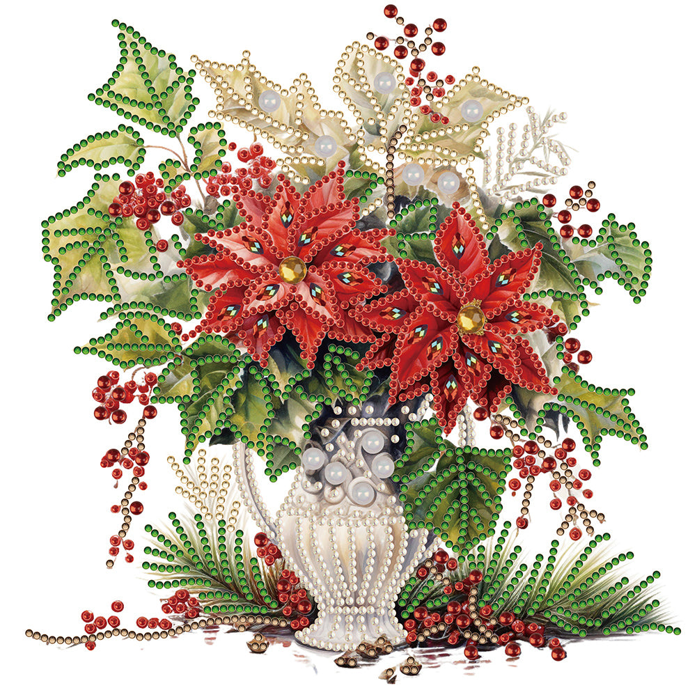 Diamond Painting - Partial Special Shaped - Christmas red flower vase (30*30CM)