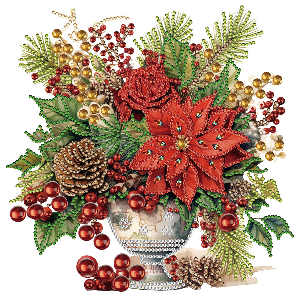 Diamond Painting - Partial Special Shaped - Christmas red flower vase (30*30CM)