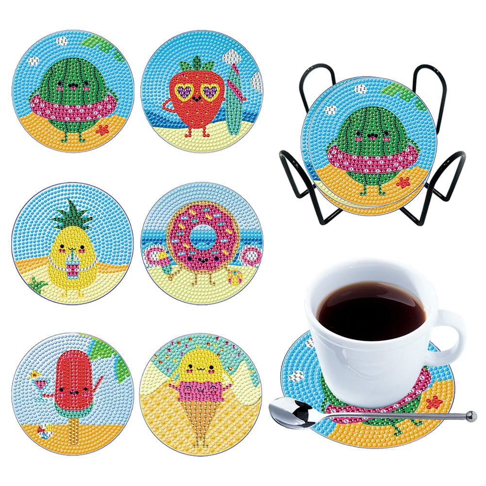 6PCS Diamond Painting Art Coaster Kit Acrylic Round Diamond Painting DIY Coaster