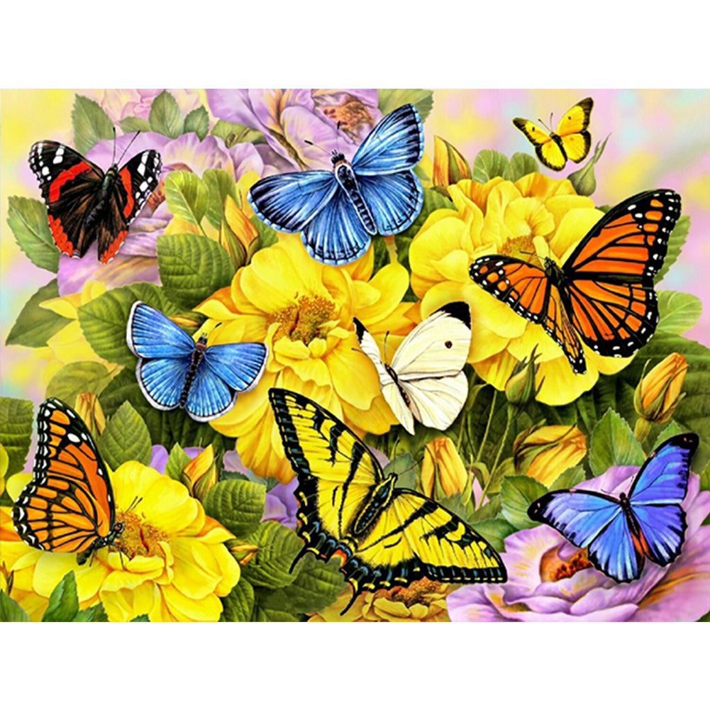 Diamond Painting - Full Round - Butterfly on flower bush (40*30CM)
