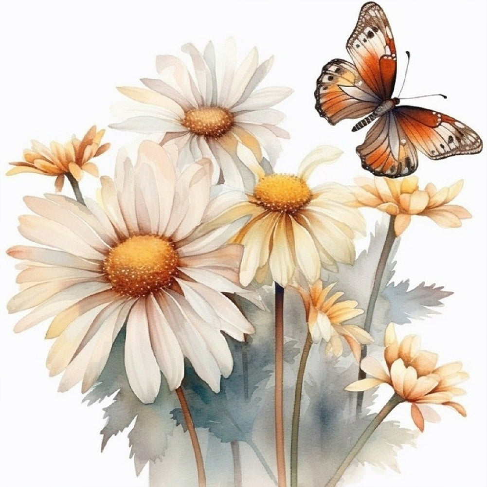 Diamond Painting - Full Round - Feverfew and butterfly (40*40CM)