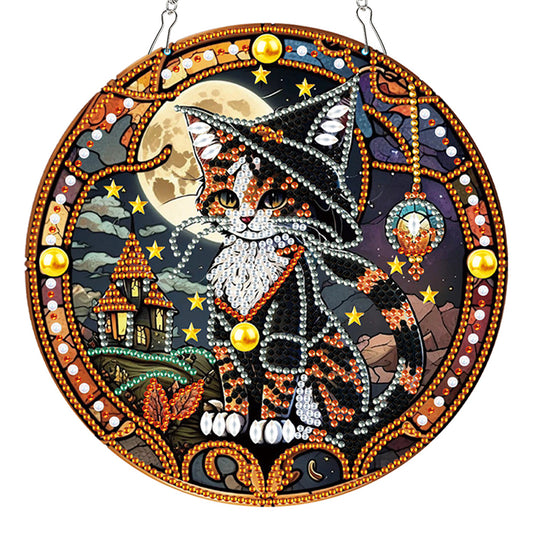 Special Shaped Crystal Painting Wreath Kit Magic Cat Acrylic Peacock Flaming Cat