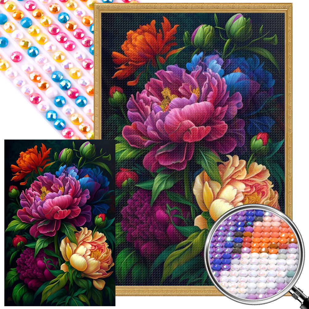 AB Diamond Painting - Full Round - night peony (40*60CM)
