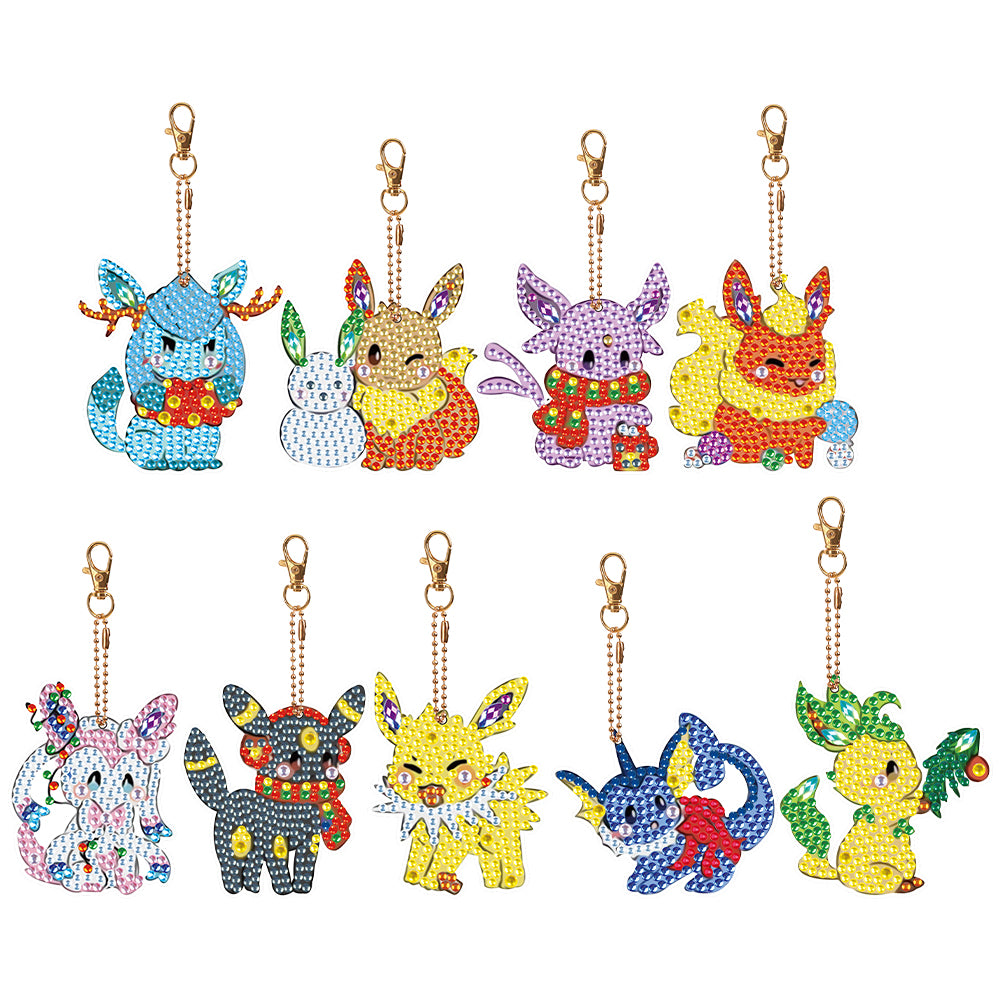 9PCS Double Sided Diamond Art Keyring Full Drill Keyring (Pokemon)