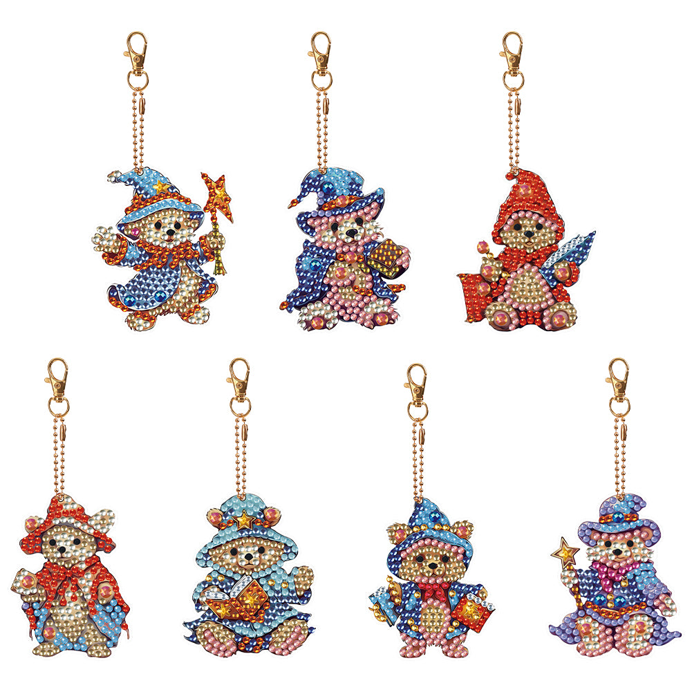 7PCS Double Sided Diamond Painting Keychains Full Drill Keyring (Bear)