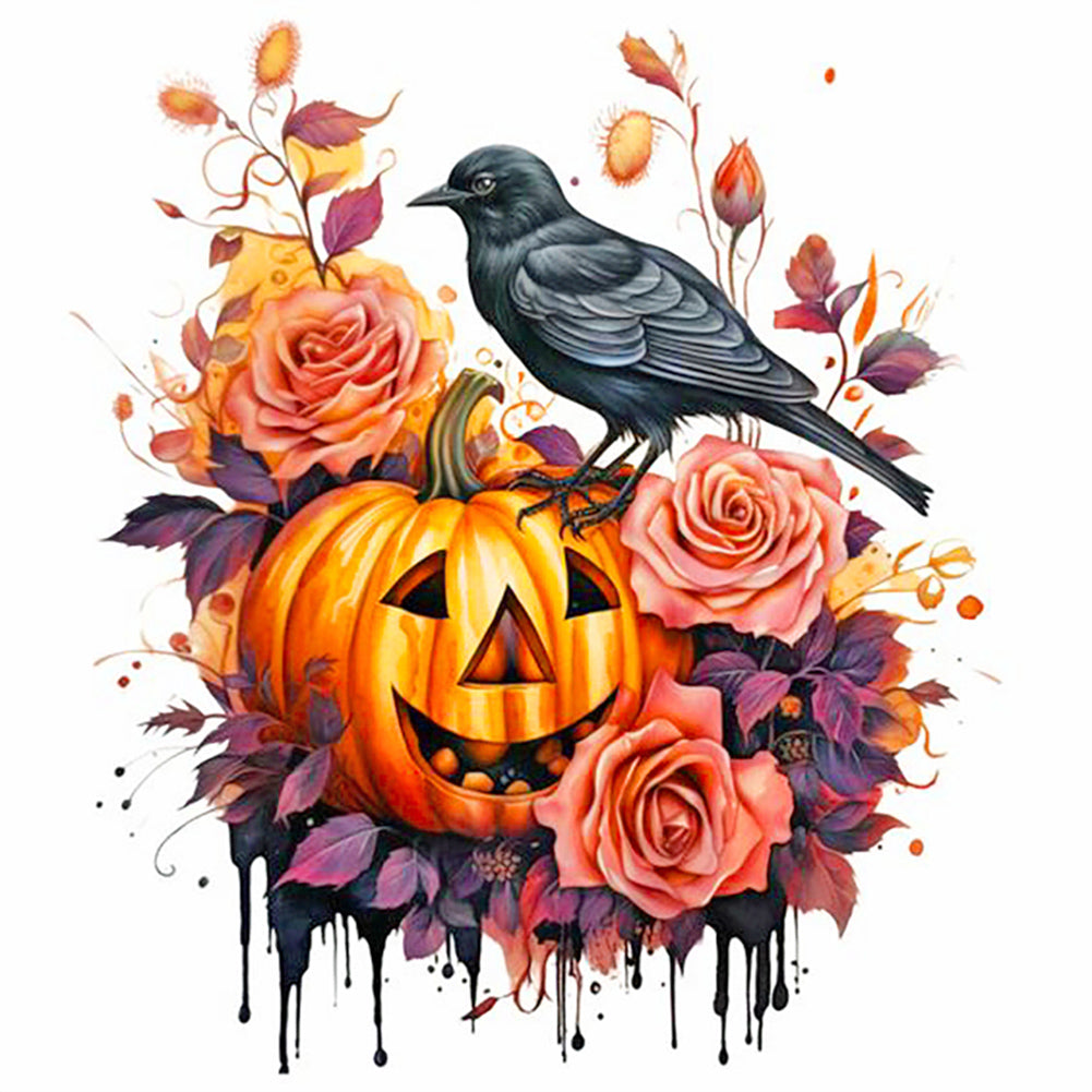 Diamond Painting - Full Round - Halloween Crow Pumpkin (30*30CM)