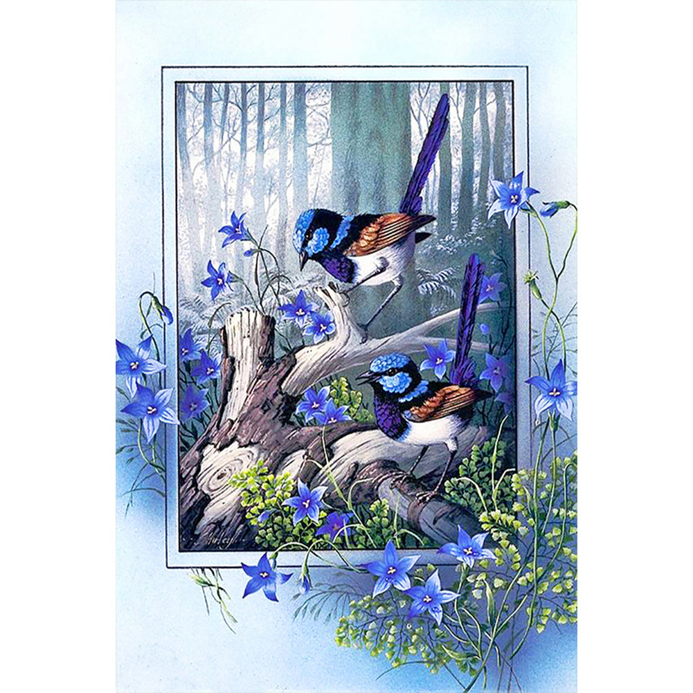Diamond Painting - Full Round - Frame painting star flower bluebird (40*60CM)