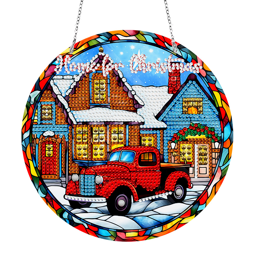 Double Sided Diamond Art Painting Diamond Painting Suncatcher(Christmas red car)