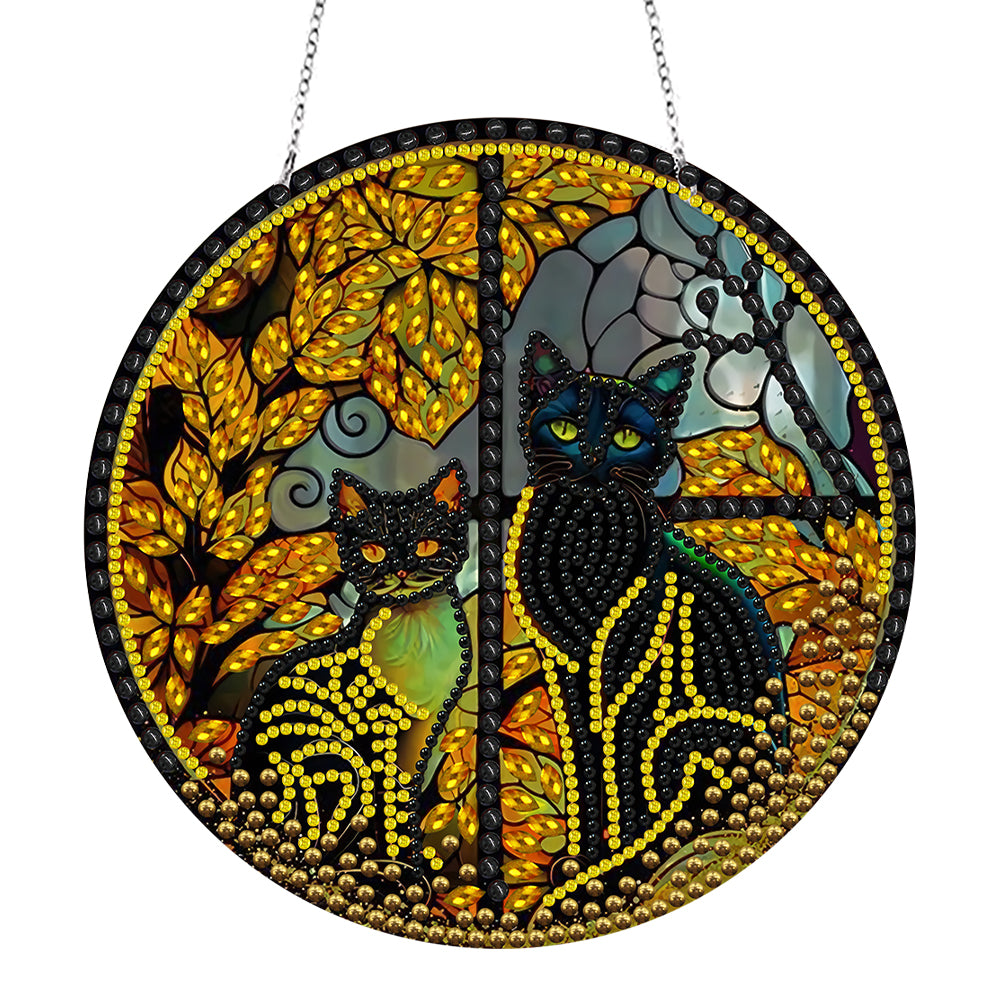 Double Sided Diamond Art Painting Diamond Painting Suncatcher (black cat)