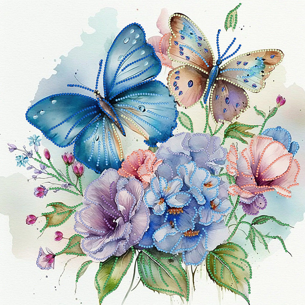 Diamond Painting - Partial Special Shaped - flowers butterfly (40*40CM)