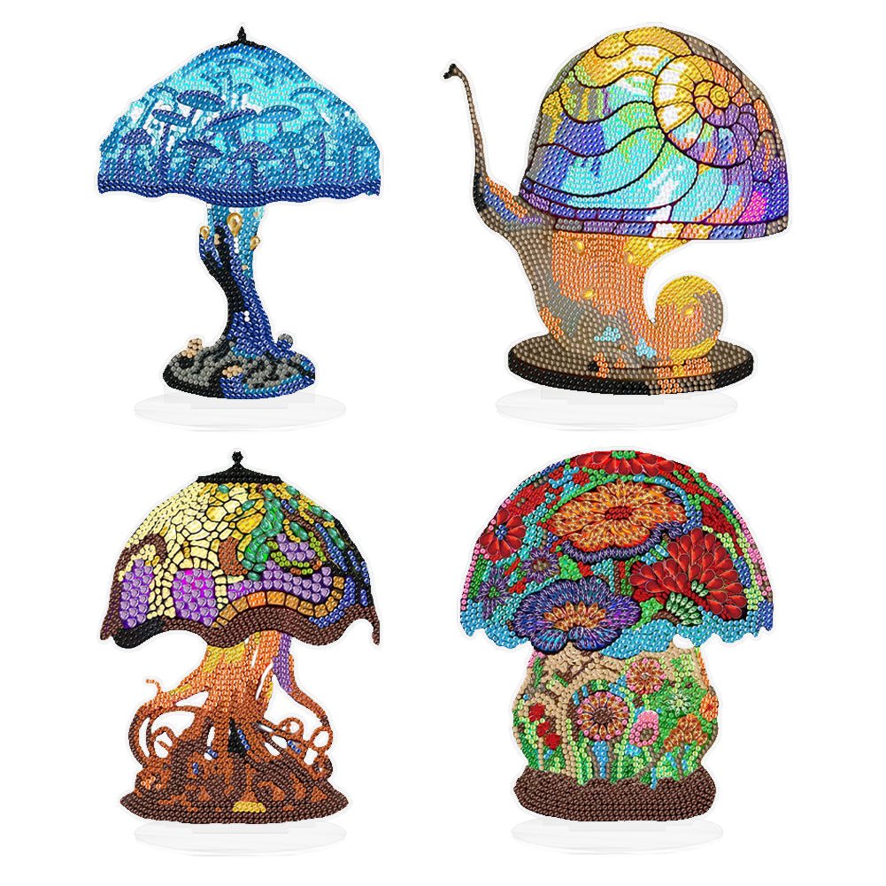 4 PCS Diamond Art Table Decor Mushroom with Lights (Mushroom Snails Octopus #4)