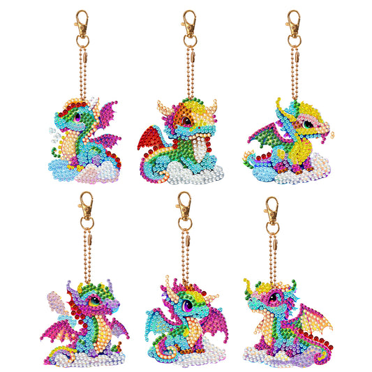 6PCS Double Sided Special Shape Diamond Painting Keychain (Propitious Pterosaur)