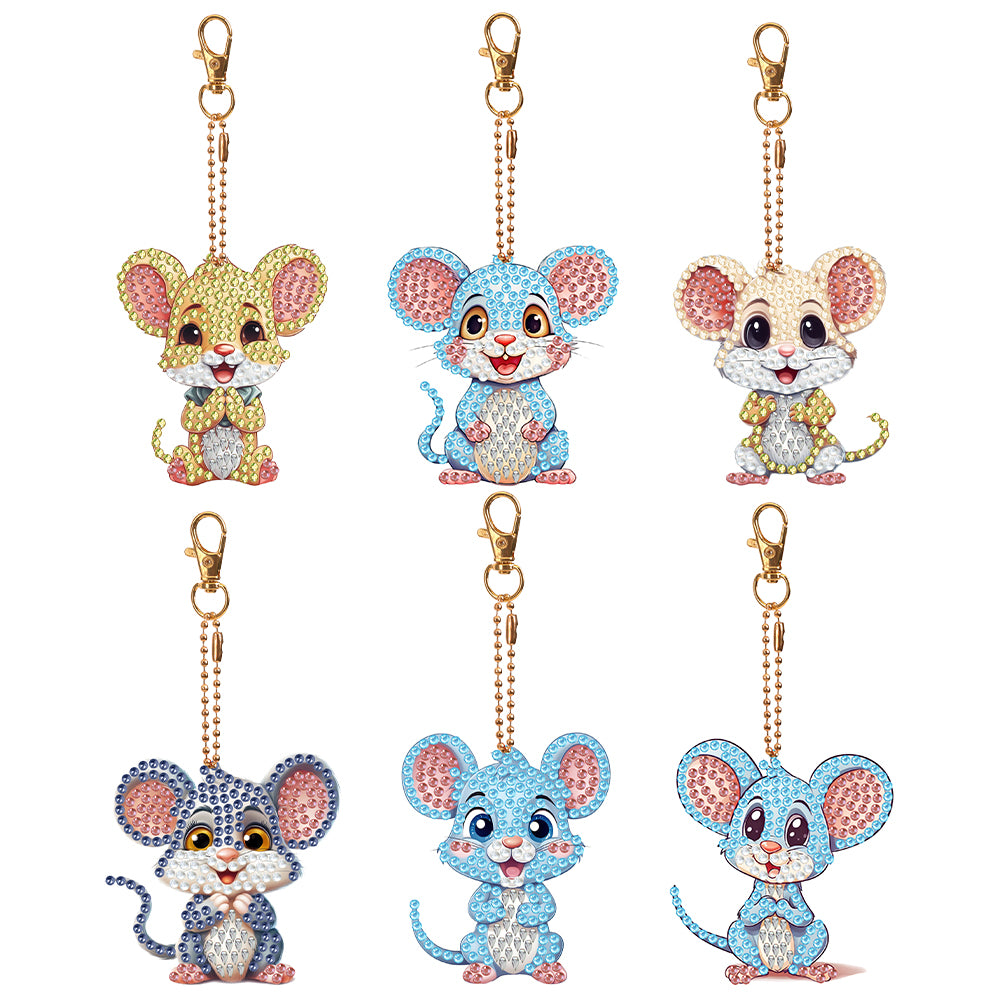 6PCS Double Sided Special Shape Diamond Painting Keychain (Delicate Mouse)