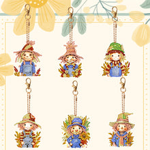 Load image into Gallery viewer, 6PCS Double Sided Special Shape Diamond Painting Keychain (Autumn Scarecrow)
