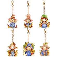 Load image into Gallery viewer, 6PCS Double Sided Special Shape Diamond Painting Keychain (Autumn Scarecrow)
