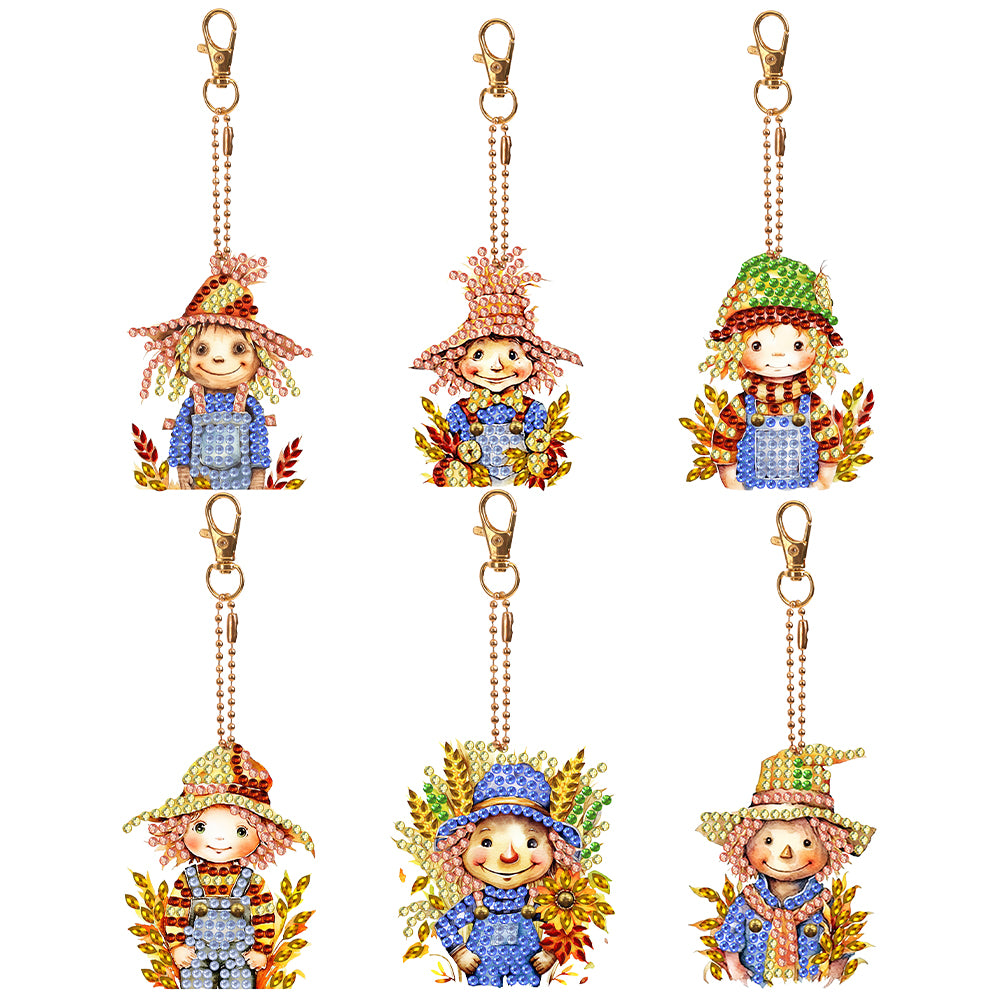 6PCS Double Sided Special Shape Diamond Painting Keychain (Autumn Scarecrow)