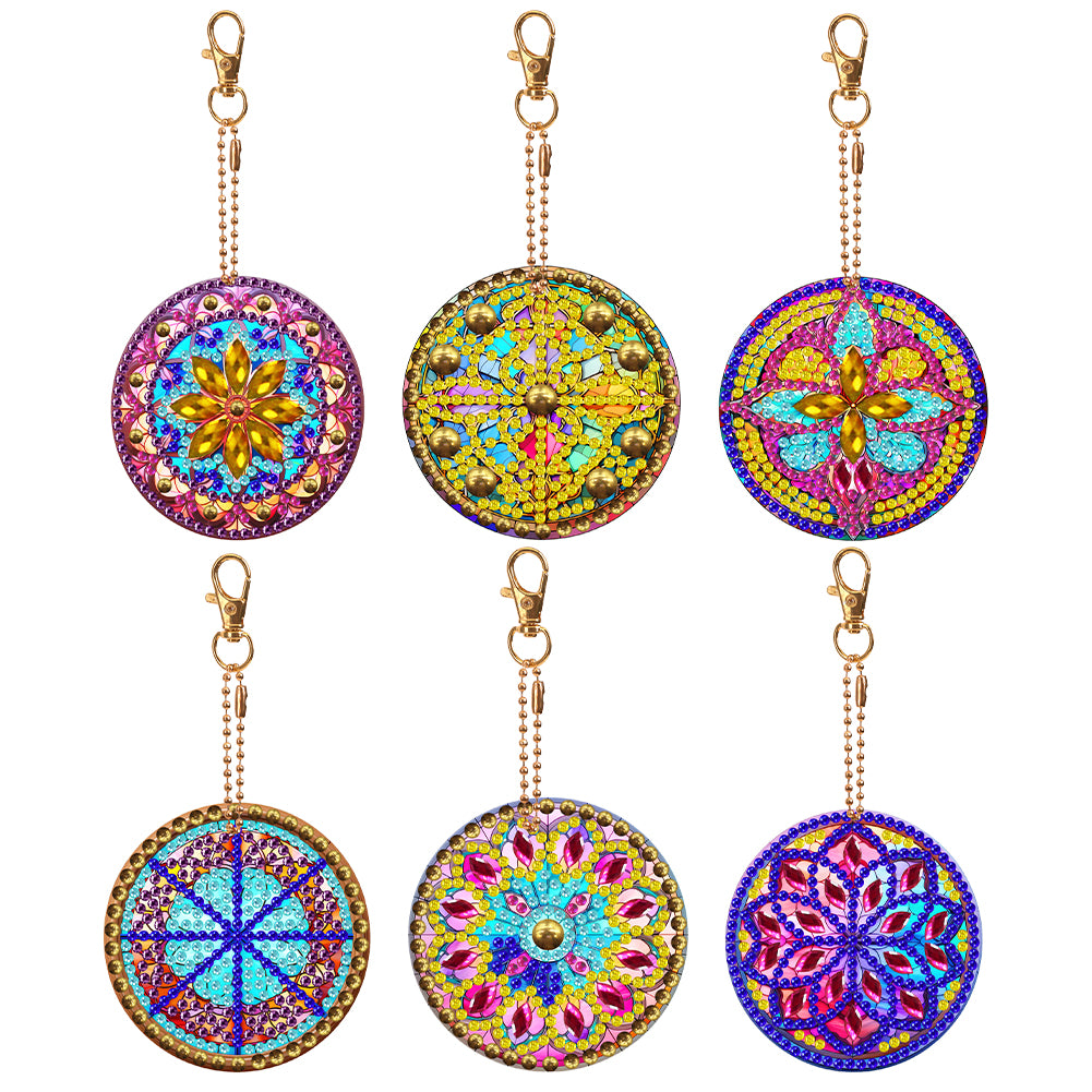 6PCS Double Sided Special Shape Diamond Painting Keychain (Mandala)