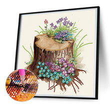 Load image into Gallery viewer, Diamond Painting - Partial Special Shaped - The tenacious blooming flowers in the wooden pile (30*30CM)
