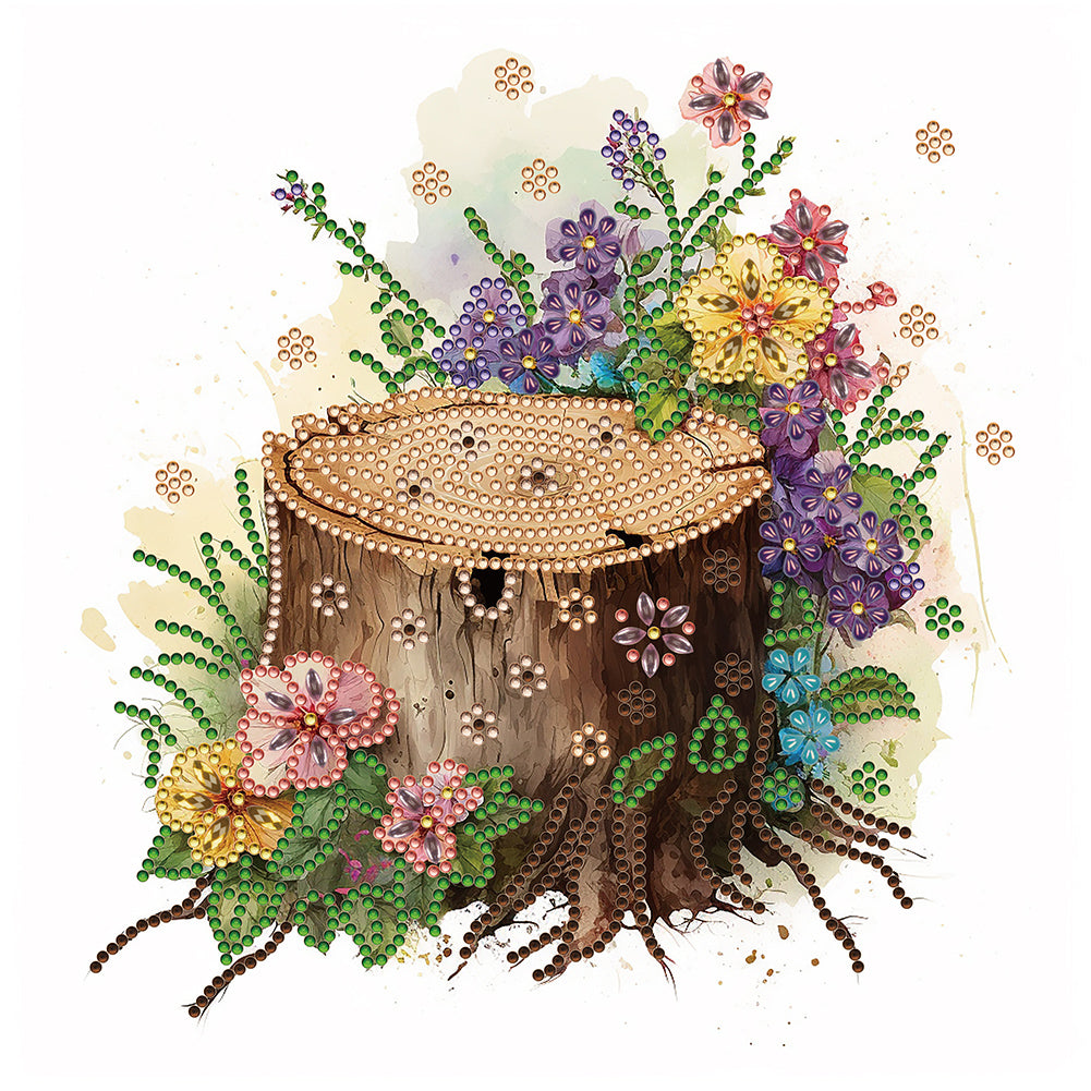 Diamond Painting - Partial Special Shaped - The tenacious blooming flowers in the wooden pile (30*30CM)