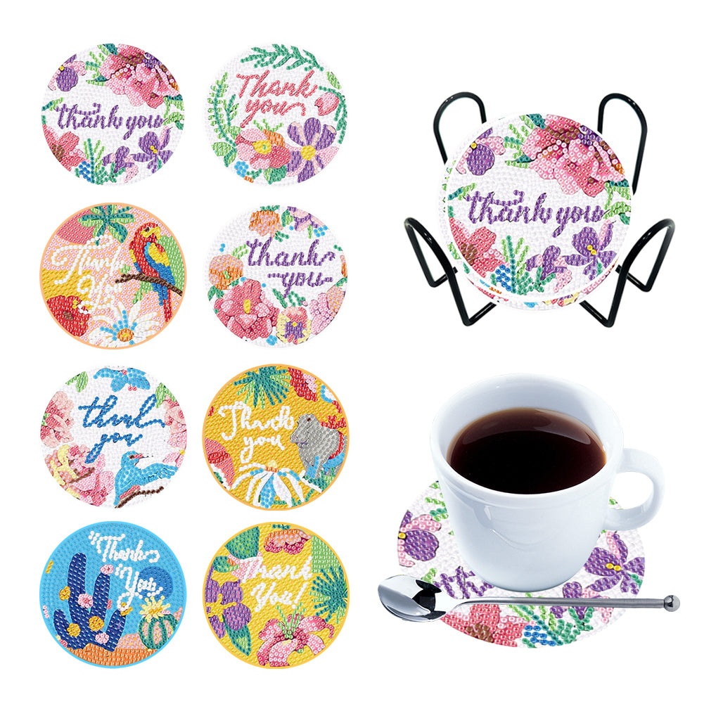 8PCS Acrylic Round Diamond Painting Art Coaster Kit Diamond Painting DIY Coaster