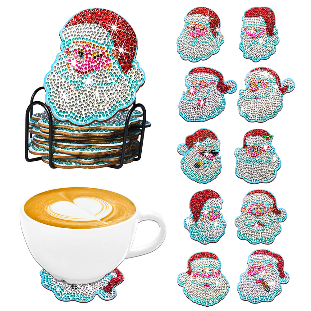 10PCS Diamond Painting Art Coaster Kit Santa Christmas Christmas Gifts Cardinals