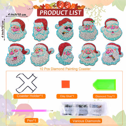 10PCS Diamond Painting Art Coaster Kit Santa Christmas Christmas Gifts Cardinals