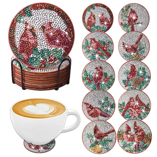 10PCS Diamond Painting Art Coaster Kit Santa Christmas Christmas Gifts Cardinals