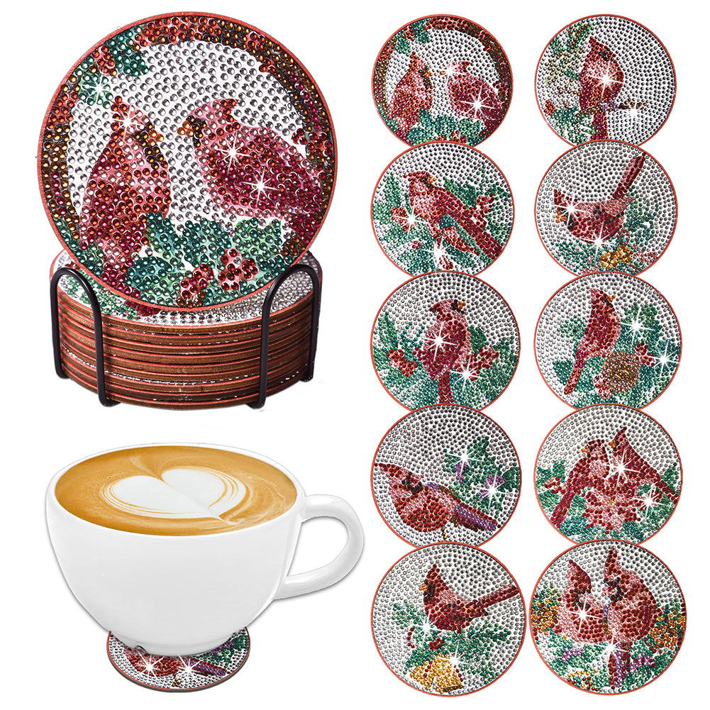 10PCS Diamond Painting Art Coaster Kit Santa Christmas Christmas Gifts Cardinals