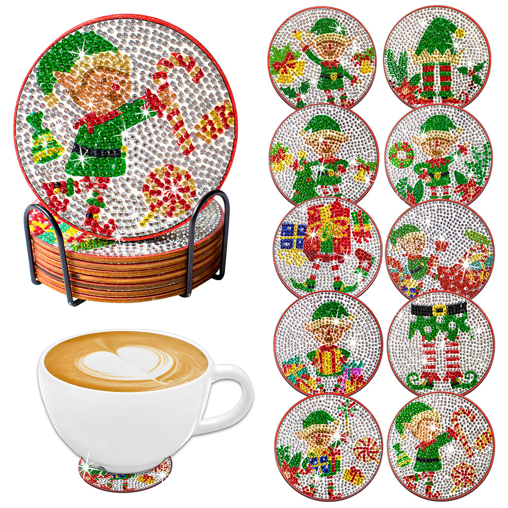 10PCS Diamond Painting Art Coaster Kit Santa Christmas Christmas Gifts Cardinals