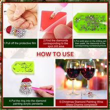 Load image into Gallery viewer, 8PCS Diamond Painting Art Pendant Santa Diamond Wine Glass Charms Snowman Wreath

