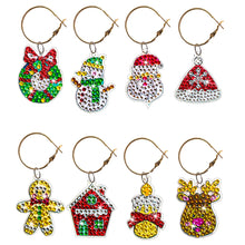 Load image into Gallery viewer, 8PCS Diamond Painting Art Pendant Santa Diamond Wine Glass Charms Snowman Wreath
