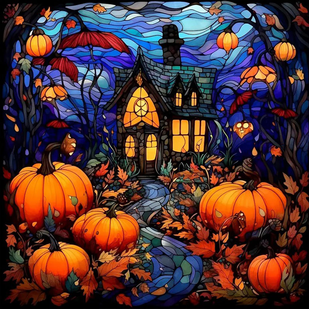 Diamond Painting - Full Round - Glass painted pumpkin castle (40*40CM)