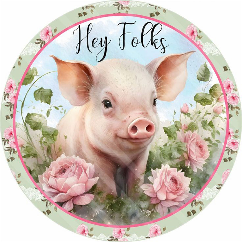 Diamond Painting - Full Round - pink flower piggy (30*30CM)