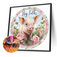 Load image into Gallery viewer, Diamond Painting - Full Round - pink flower piggy (30*30CM)
