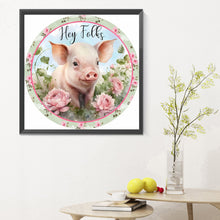 Load image into Gallery viewer, Diamond Painting - Full Round - pink flower piggy (30*30CM)
