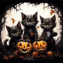 Load image into Gallery viewer, Diamond Painting - Full Round - halloween pumpkin black cat (40*40CM)
